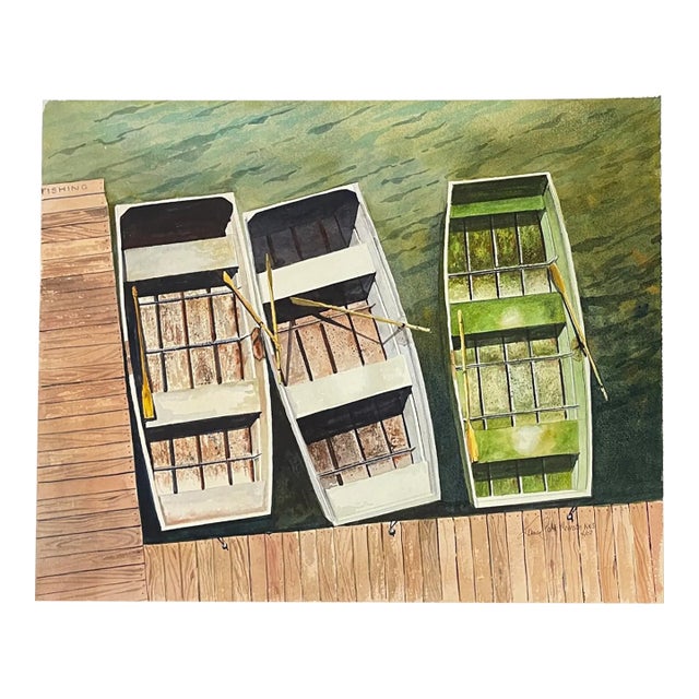 James Scott Morrison Row Boats Coastal Watercolor For Sale