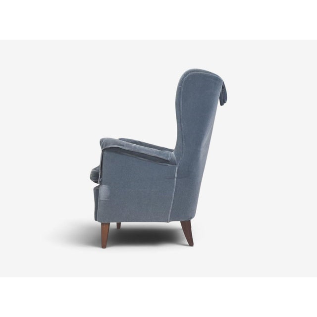 1950s Danish Cabinetmaker, Lounge Chairs, Blue Velvet, Stained Wood, Denmark, 1950s For Sale - Image 5 of 11