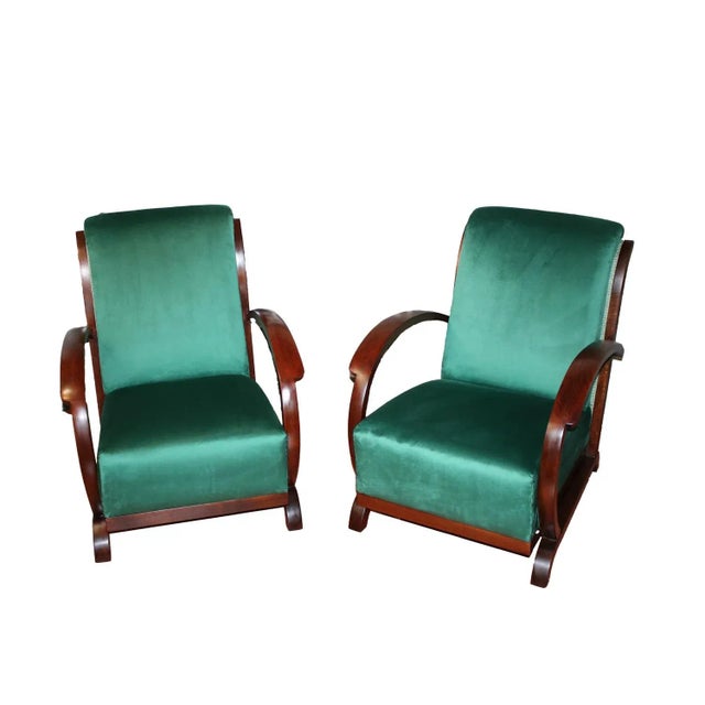 Turquoise Set of Art Deco Armchairs, 1930s For Sale - Image 8 of 8