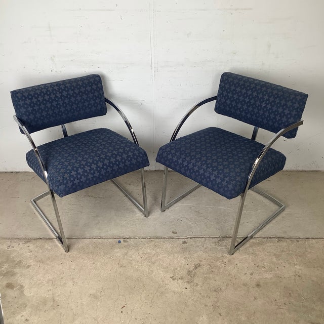 Mid-Century Modern Brno Style Flat Bar Chrome Cantilever Armchairs, Pair For Sale - Image 3 of 12