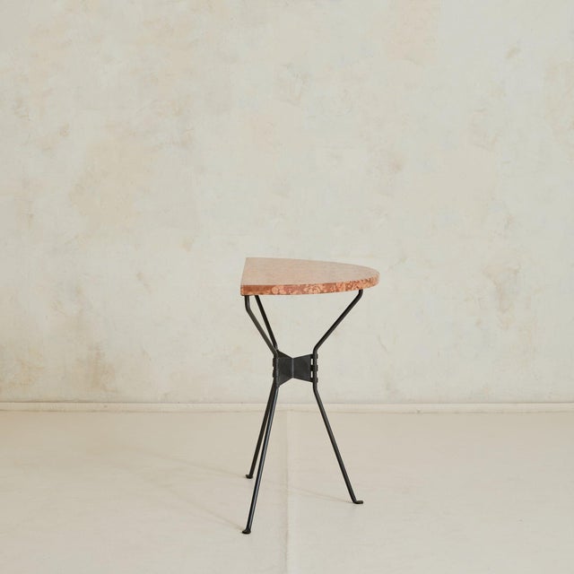 1960s French Breccia Marble Demilune Console Table with Iron Base, 1960s - 2 Available For Sale - Image 5 of 11