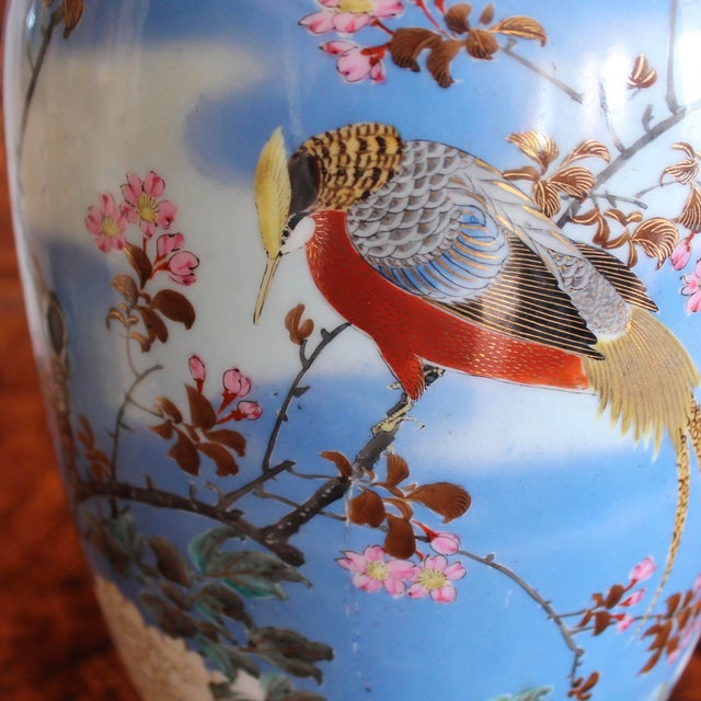 Early 20th Century Japanese Kutani Turquoise Porcelain Bird Vase For Sale - Image 5 of 17