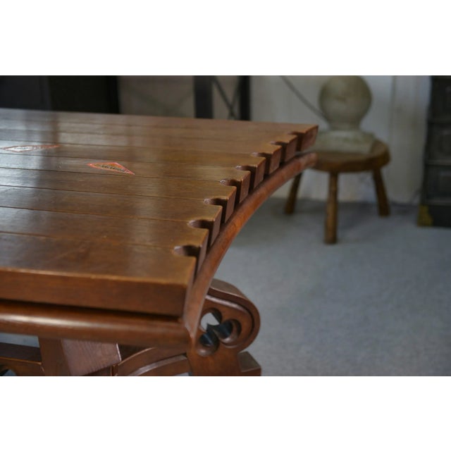 1950s Rustic Oak Table with Ceramic Inlays, 1950s For Sale - Image 5 of 16