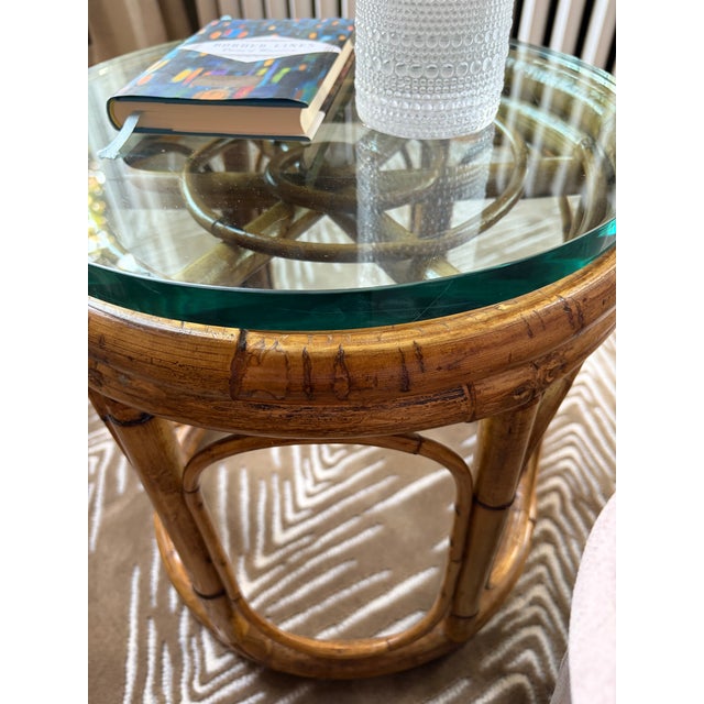 Glass-Topped Bamboo Side Table or Plant Stand For Sale In Philadelphia - Image 6 of 7