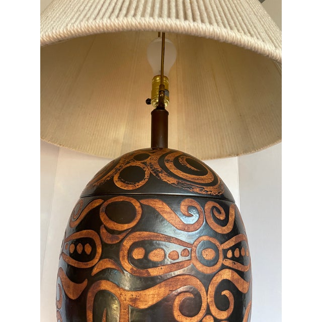 1960's Vintage Organic Modern Sculptural Ceramic Table Lamp With Rope Shade For Sale - Image 11 of 12