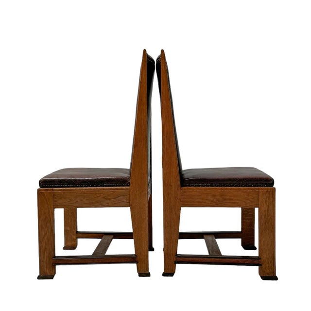 Wood Art Deco High Back Chairs in Leather, 1920s, Set of 4 For Sale - Image 7 of 12