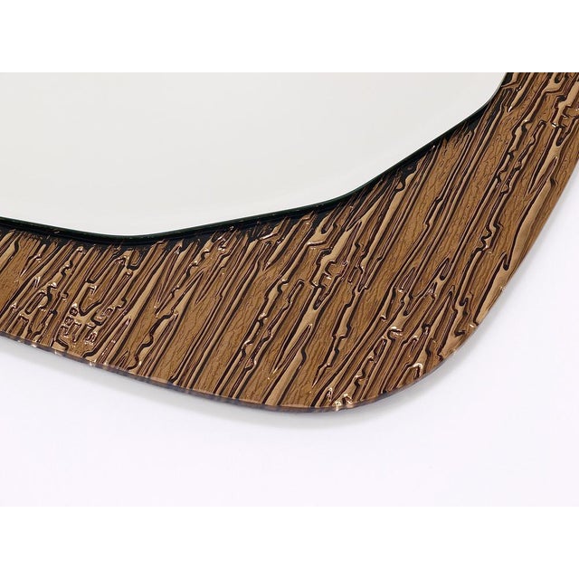 Bronze Gold Scalloped Textured Wall Mirror from Cristal Arte, Italy, 1960s For Sale - Image 9 of 18
