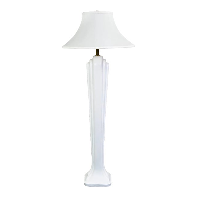 1980’s Art Deco Revival to Postmodern Paolo Gucci Floor Lamp White Sculpted Resin & Original Bell Shade For Sale