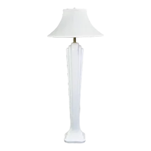 1980’s Art Deco Revival to Postmodern Paolo Gucci Floor Lamp White Sculpted Resin & Original Bell Shade