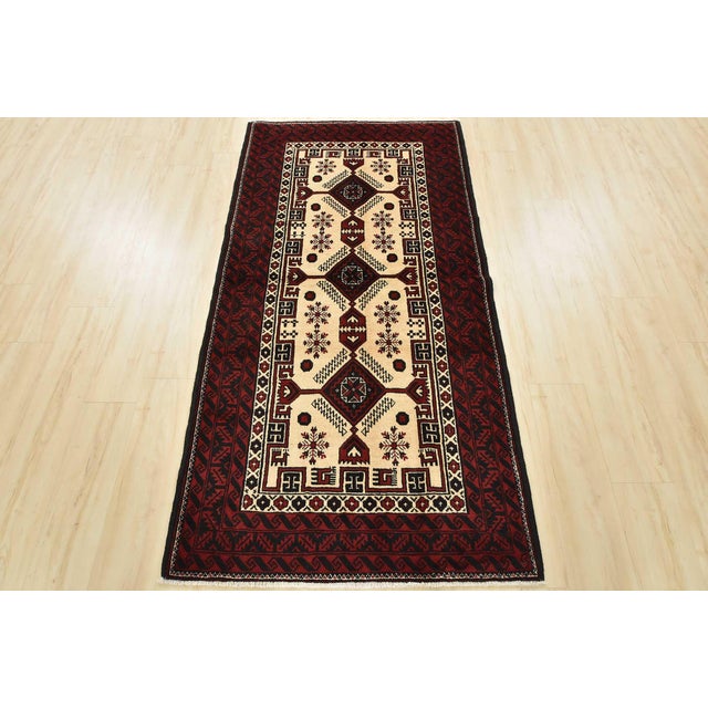 Cabin Baloch Rug 3'5'' X 6'10'' Ivory Wool Vintage Tribal Hand-Knotted Oriental Carpet For Sale - Image 3 of 11