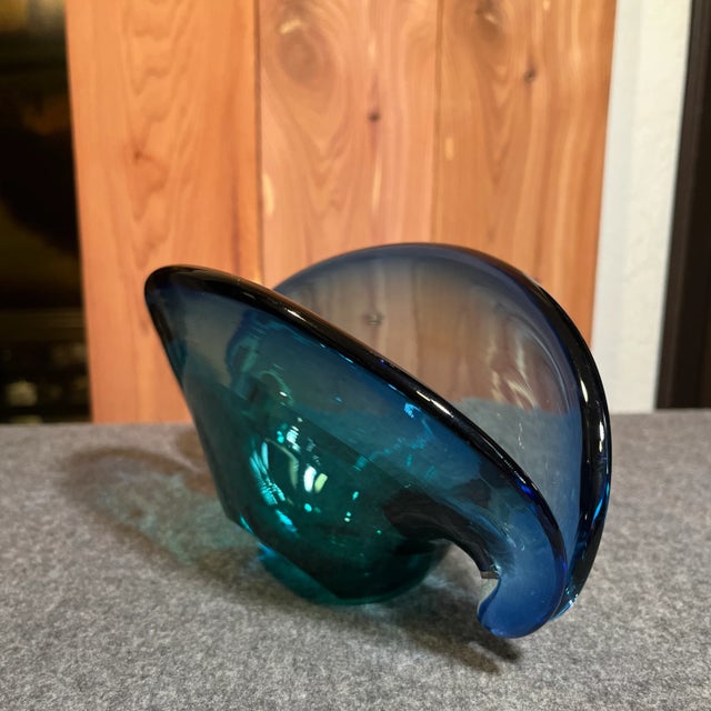 Mid 20th Century Mid 20th Century Murano Attributed Blue Glass Clam Shell Bowl For Sale - Image 5 of 10
