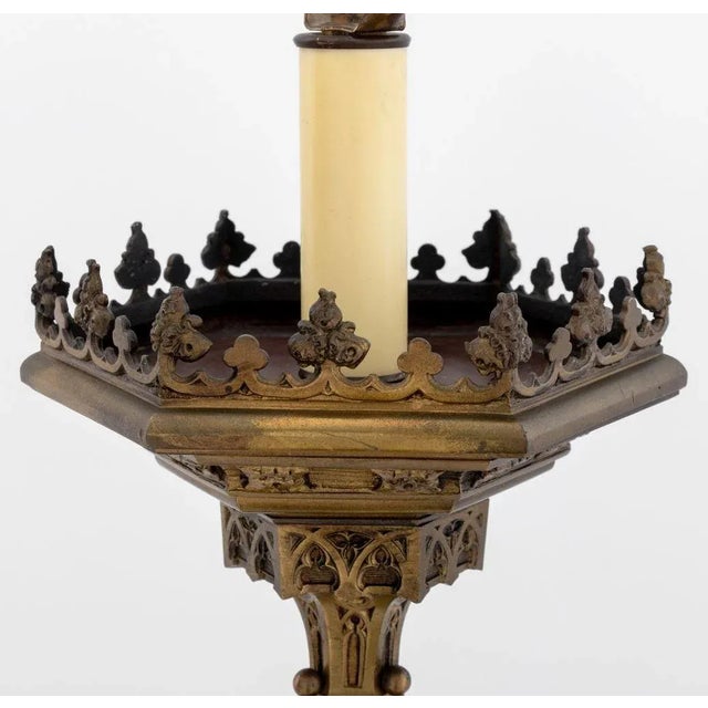 Gothic Gothic Style Brass Altar Candlestick as Lamp For Sale - Image 3 of 6