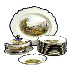 Antique Royal Worcester 1898 George Johnson Hand Painted Game Bird China- 17 Pieces