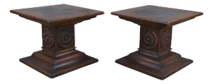 1960s 2 Drexel Heritage Grand Tour Mid Century Oak Slate Side Tables Sculpture Stand