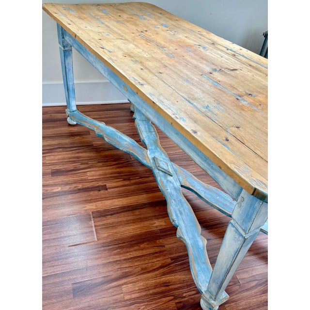 Farmhouse Antique Belgian Painted Farmhouse Trestle Table For Sale - Image 3 of 6