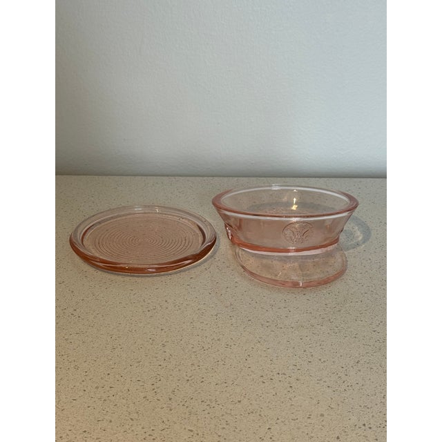 1910s Early 20th Century Pink Pressed Glass Military Cap Covered Powder Box For Sale - Image 5 of 6