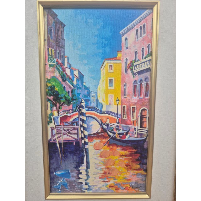 Sky Blue Early 20th Century Alex Pauker - Venice Boaters by the Bridge Park West - Signed Embellished Serigraph For Sale - Image 8 of 8