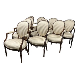 Louis XVI French Style Arm Chairs, Set of 10 For Sale