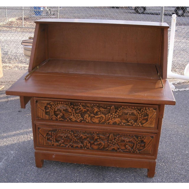 20th Century Asian Elaborately Hand Carved Secretary Desk Chairish