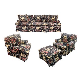 Nina Campbell Coromandel Custom Sofa, Chairs, & Ottoman Set For Sale