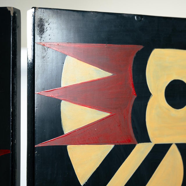 Black Art Deco 6-Fold Room Divider Screen with Hand-Painted Birds, 1970s For Sale - Image 8 of 18