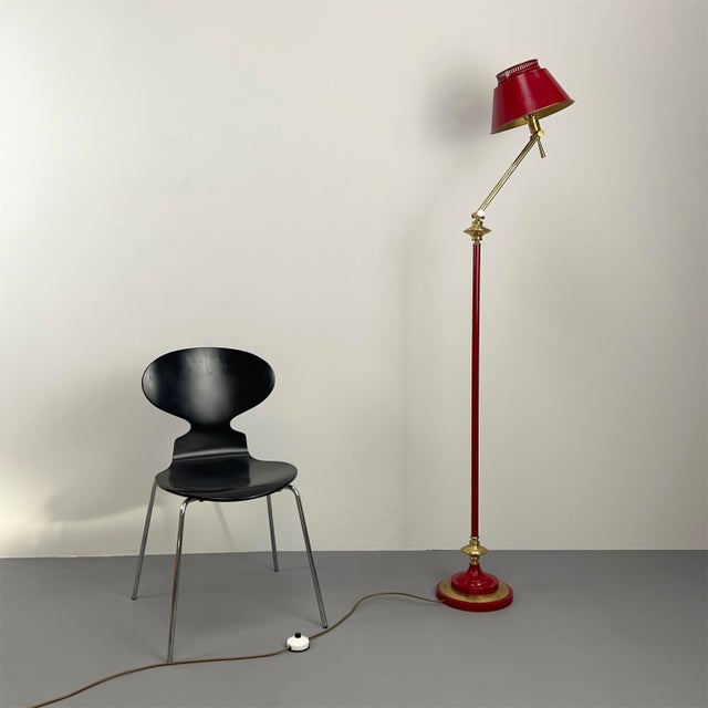 Red Floor Lamp with Metal Shade, Italy, 1950s, in Good conditions. Designed 1950 to 1959 European Plug (up to 250V).The...