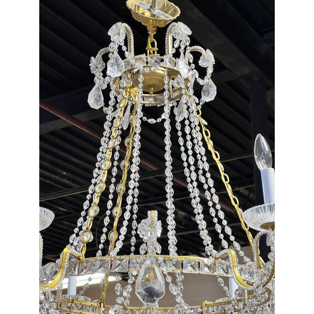 Vintage Empire Style Brass and Rock Crystal Six Light Chandelier For Sale - Image 12 of 18