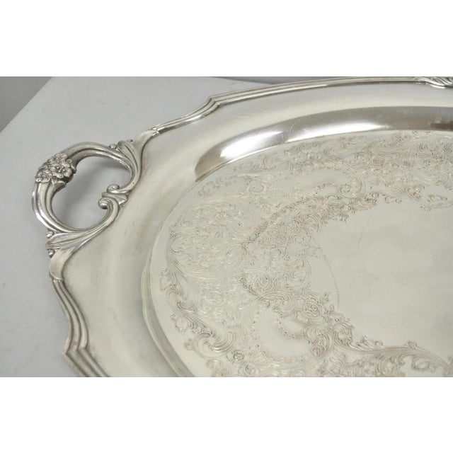 Victorian 1847 Rogers Bros Eternally Yours Silver Plated Oval Serving Platter Butlers Tray For Sale - Image 3 of 14