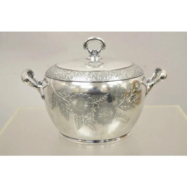 Antique Art Nouveau Silver Plated Lidded Soup Tureen engraved "Louise". Item features ornate floral repousse, original...