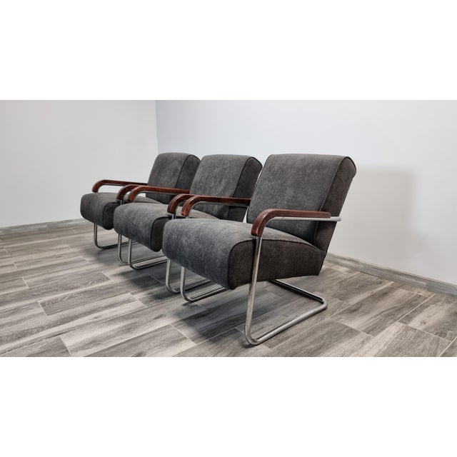 Textile Tubular Armchair by Anton Lorenz for Ton, Set of 3 For Sale - Image 7 of 14