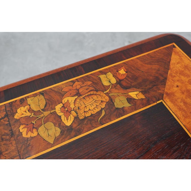 Victorian Walnut Side Table with Inlaid Top and Pierced Scroll Ends, England, 1870 For Sale - Image 13 of 14