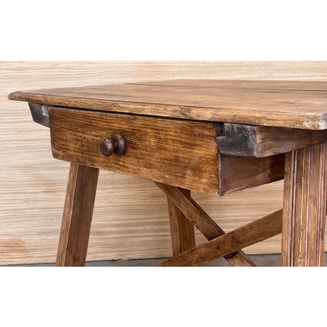 Early 20th Century French Oak Worktable Table with One Drawer, 1920s For Sale - Image 10 of 18