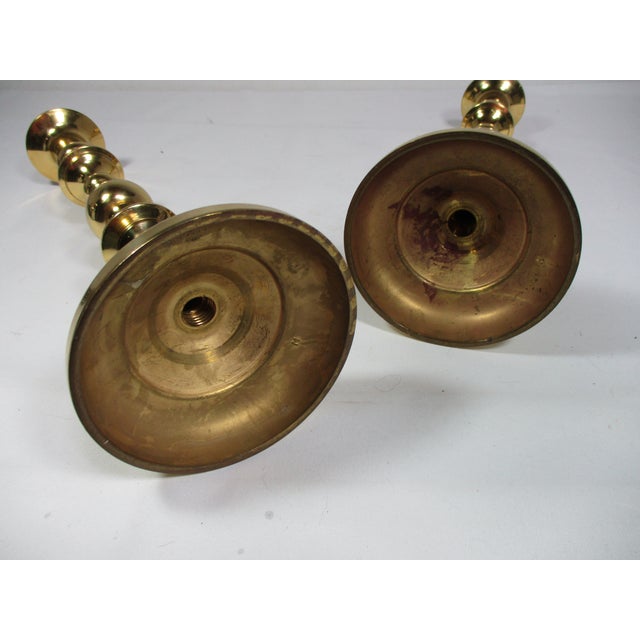 Classic Pair of 1980s Solid Brass Candle Holders For Sale - Image 6 of 6