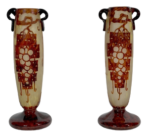 Art Deco French Glass Vases by Charder, 1927, Set of 2