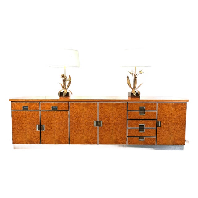 Vintage Italian Burl Wood Credenza, 1970s For Sale
