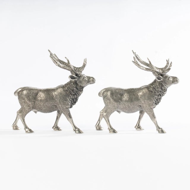 Traditional Vintage Silver-Plated Stags a Pair For Sale - Image 3 of 5