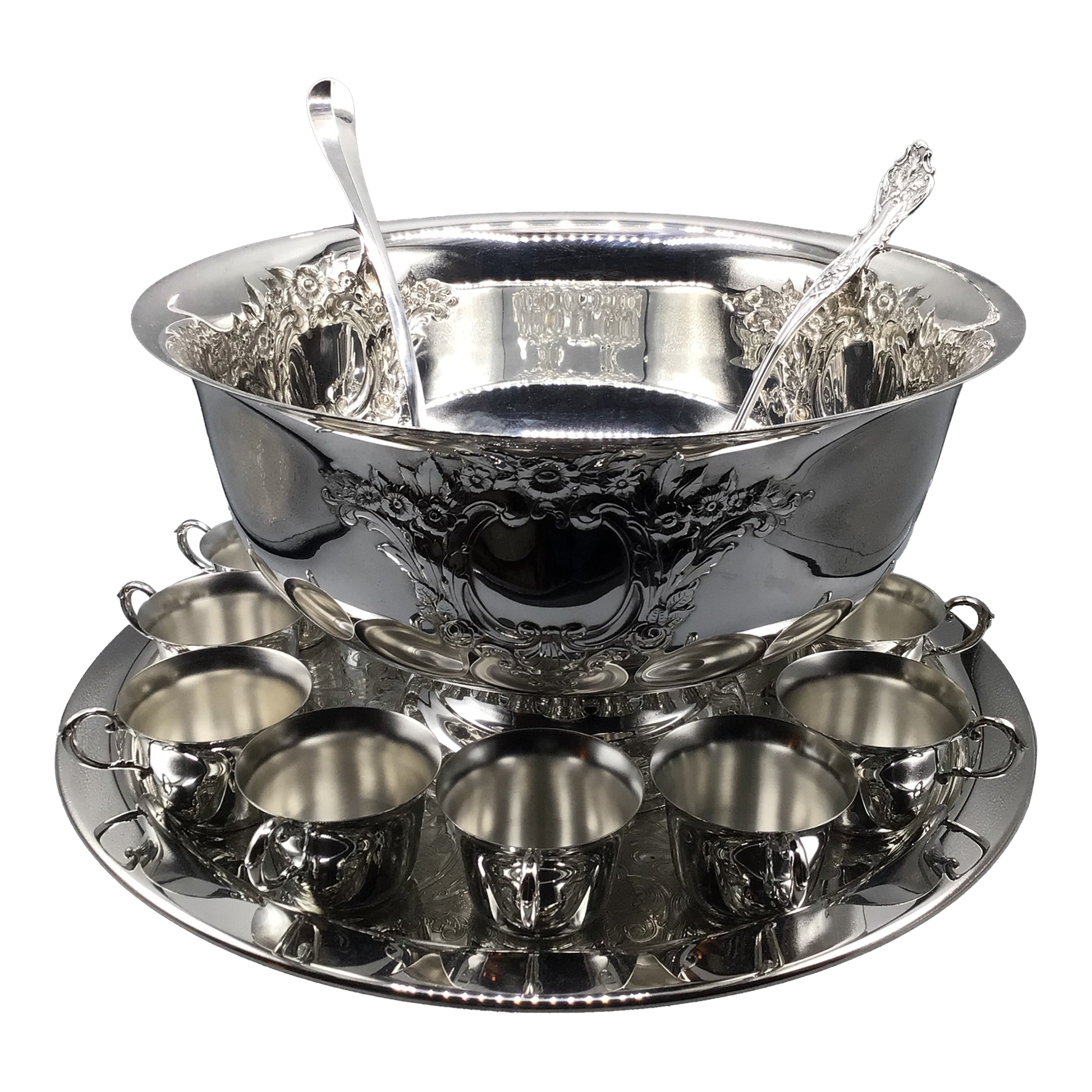 Vintage Oneida Castle Court Silver Plated Punch Bowl Set-Punch