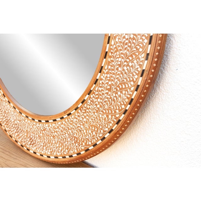 Wood Finely Fern Leaf Inlay Round Mirror For Sale - Image 7 of 8