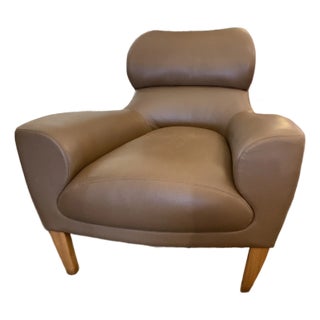 David Linley Aston Chair in Brown Leather With Perforated Seat For Sale