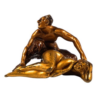 Bronze Faun with Female Nude from Franz Bergmann, 1920s For Sale
