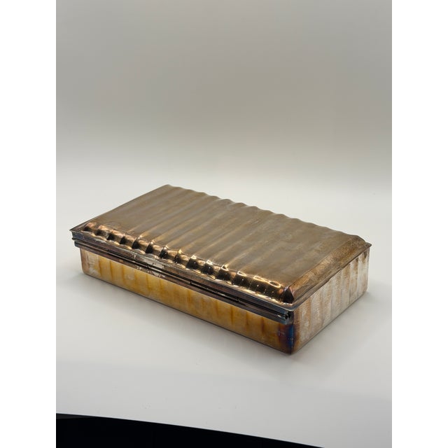 English Vintage Ralph Lauren Hammered Metal & Wood-Lined Cigar Case — Ribbed Lid Box For Sale - Image 3 of 8