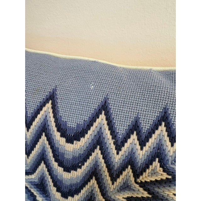 Mid-Century Modern Blue Flamestitch Star Needlepoint Pillow For Sale - Image 3 of 4
