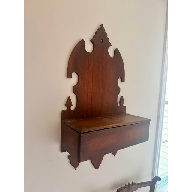 Listing is for a Victorian era wall mount cubby box with elaborate Gothic style framed mount. The box has hinged top lid,...