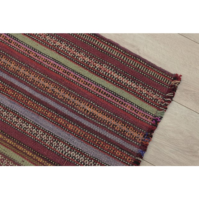 1960s 1960s Vintage Striped Very Old Natural Wool Kilim Runner Rug For Sale - Image 5 of 13