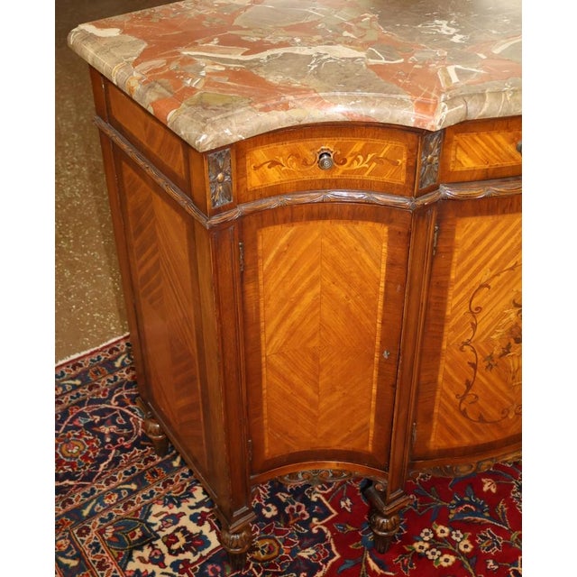 1920's French Louis XVI Style Marble Top Satinwood Inlaid Chest Dresser Commode For Sale In New York - Image 6 of 15