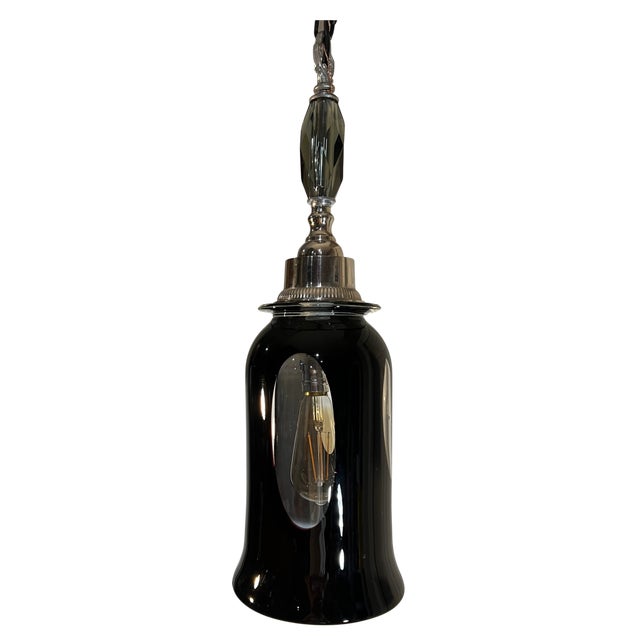 Vintage Murano Black Window Pane Art Glass Chrome Pendant Light For Sale - Image 15 of 18