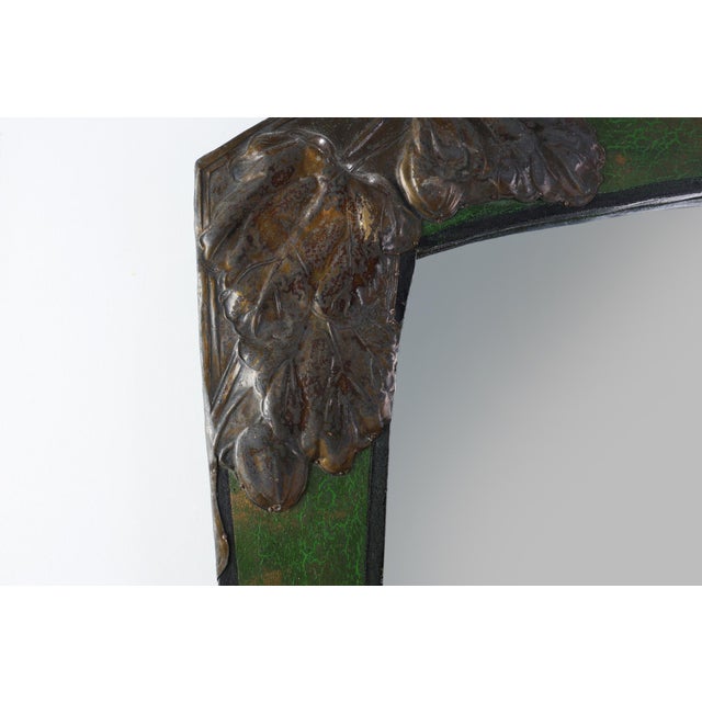 Arts & Crafts Mirror in Green Metal with Glass Decoration, France, 1890s For Sale - Image 4 of 11
