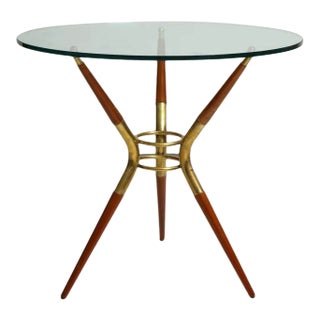 Italian Mid-Century Modern Mahogany and Brass End Table For Sale