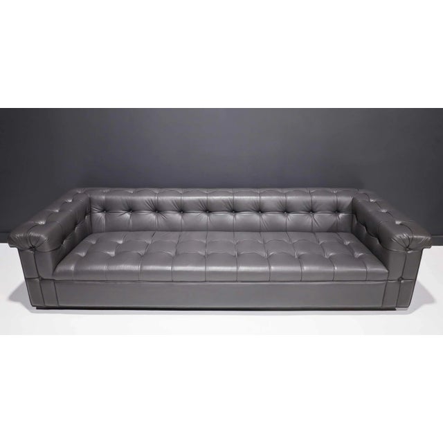 Mid-Century Modern Edward Wormley for Dunbar Party Sofa Model 5407 in Dark Gray Leather For Sale - Image 3 of 7