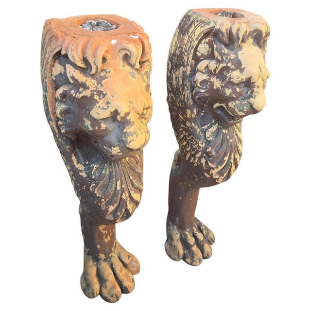 19th Century Greco-Roman Terracotta Lion Paw Pedestals, Set of 2 For Sale - Image 9 of 9